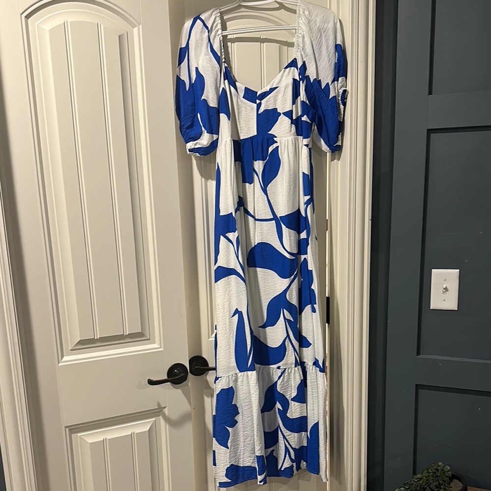 Nine West Blue Puff Sleeve Maxi Sundress